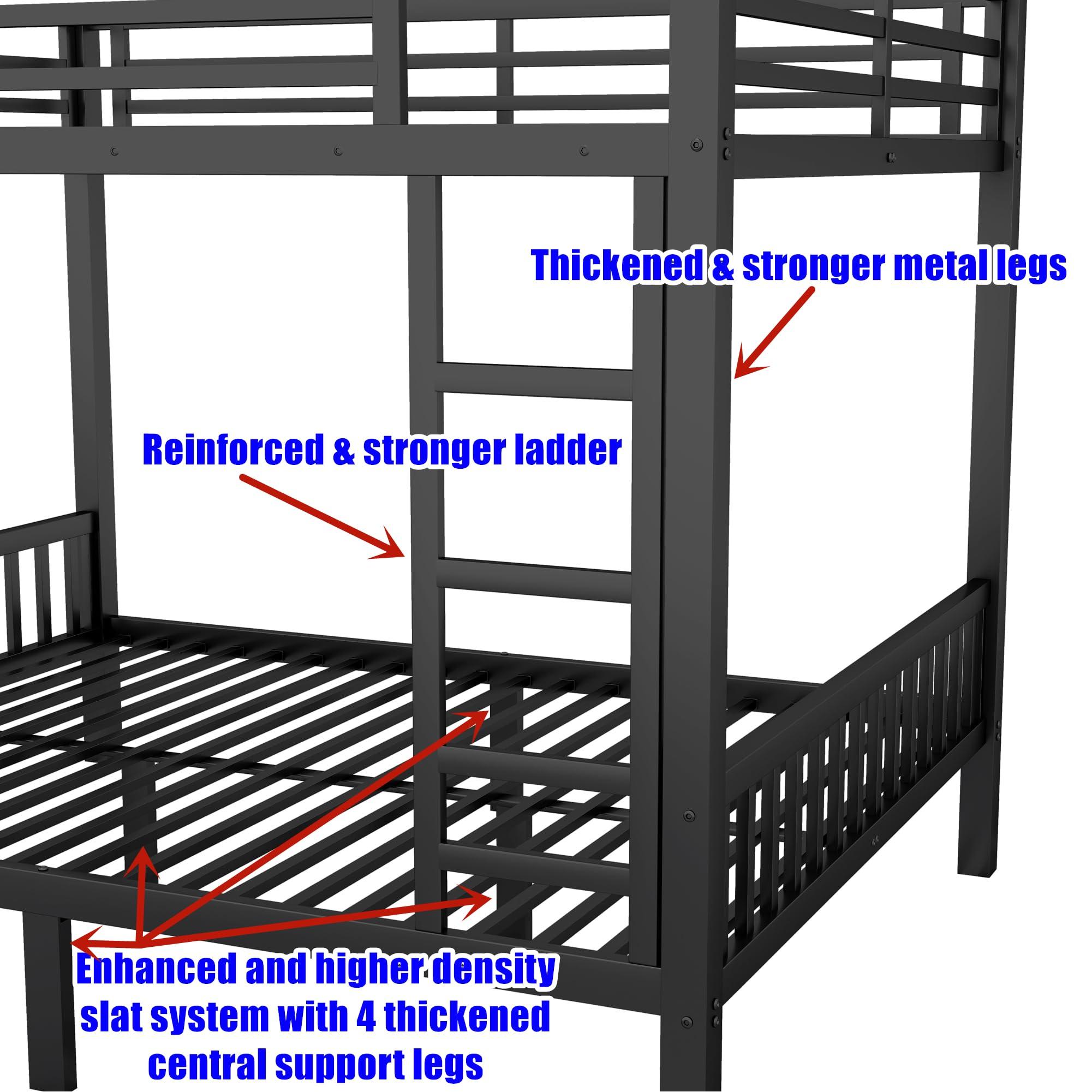 SIGONE SIGONE Stronger and Safer Metal Steel Bunk Bed Frame Queen Over Queen Size, Heavy Duty More Stable Thickened Black Metal Bunk Queen Bed (Easier to Assemble) (Queen Over Queen)