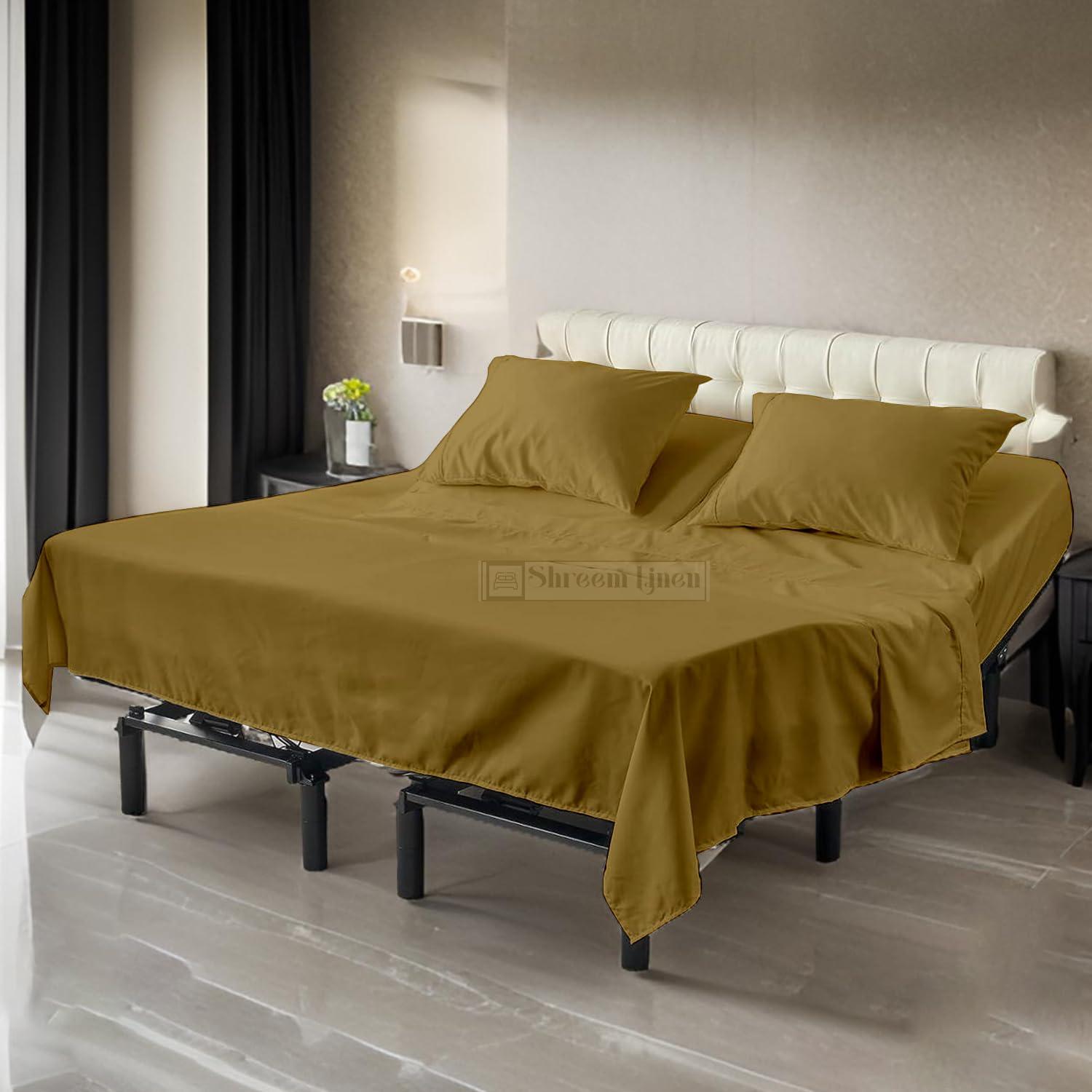 Shreem Linen Split Head Flex Cal-King Sheets for Adjustable Beds, Flex Top Cal-King Sheets for Sleep Number Bed 100% Egyptian Cotton - 4Pcs Sheet Set -28\" Top Split Sheets to fit Upto 16\" Deep (Taupe Solid)