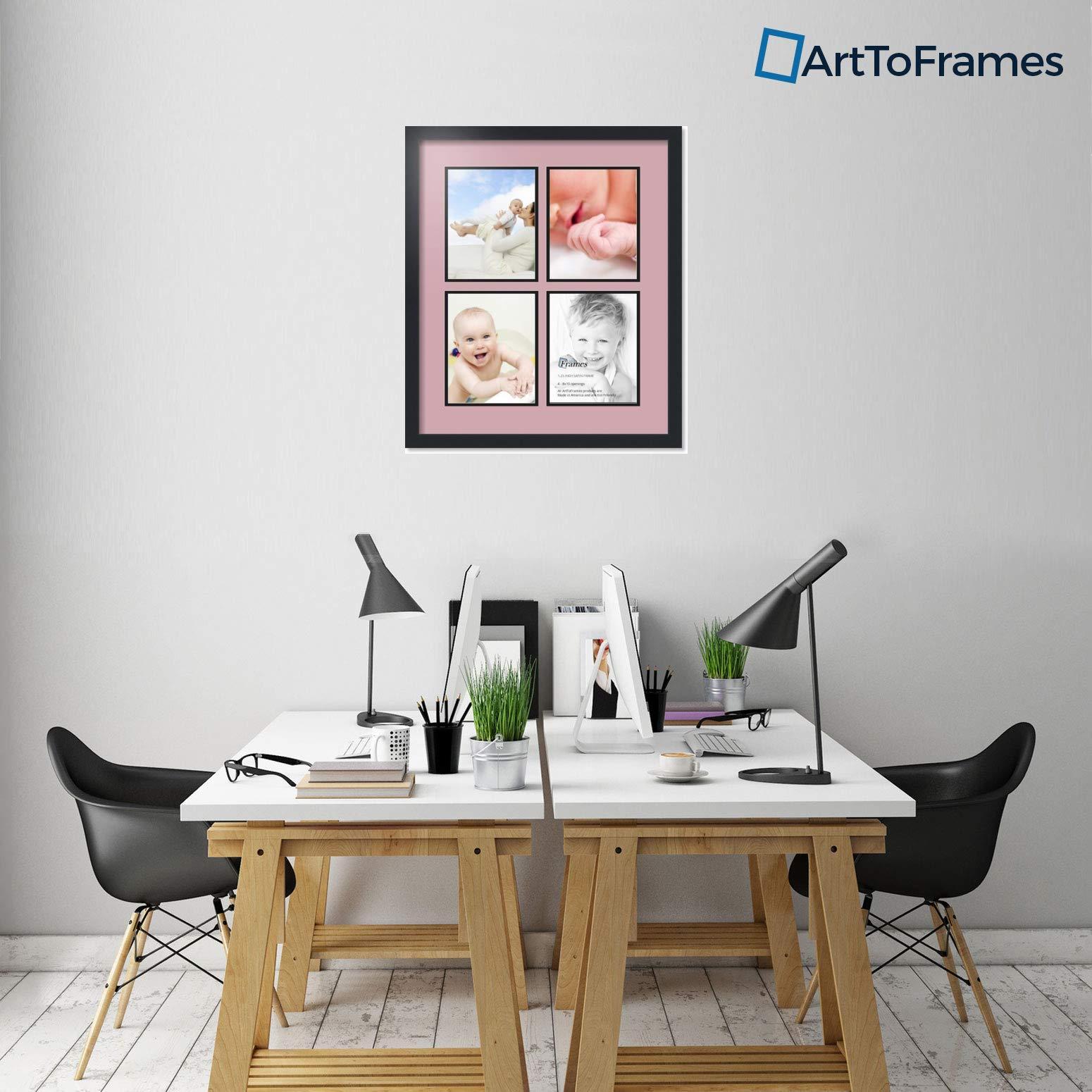 ArtToFrames ArtToFrames Collage Photo Frame Double Mat with 4-8x10 Openings with Satin Black Frame and Seashell mat.