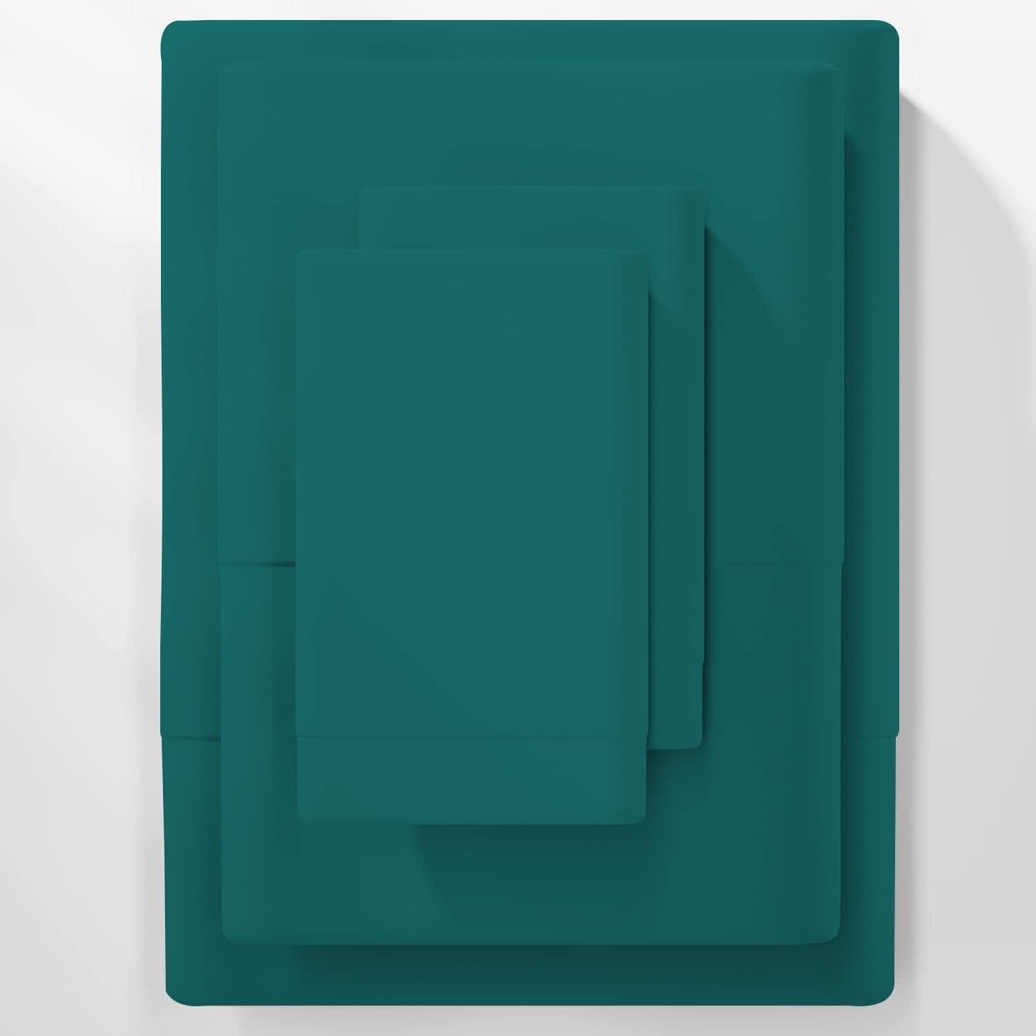 HOME BEDDING COLLECTION Natural Cotton Twin XL Sheets Deep Pocket Cotton, 800 Thread Count Teal 4 Piece, Sheet Set, Solid Sateen Weave, 24\" Deep Pocket (Fits Upto 18\" to 24\" Mattress), Bedding Sheets & Pillowcases