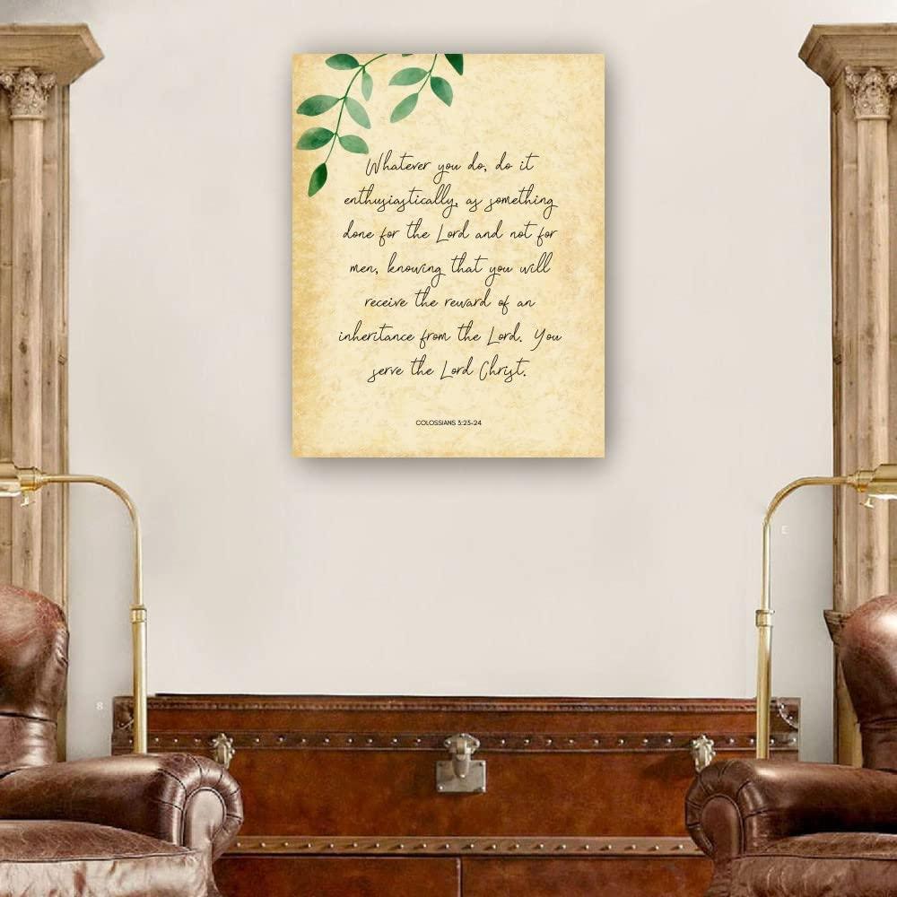 Huyenma Colossians 3 23-24 Bible Scripture Wall Decor Bible Poster Pictures Decoration Living Room Print Kitchen Pictures for Hallway Contemporary Painting (16x24inch(40x60cm),Unframed)