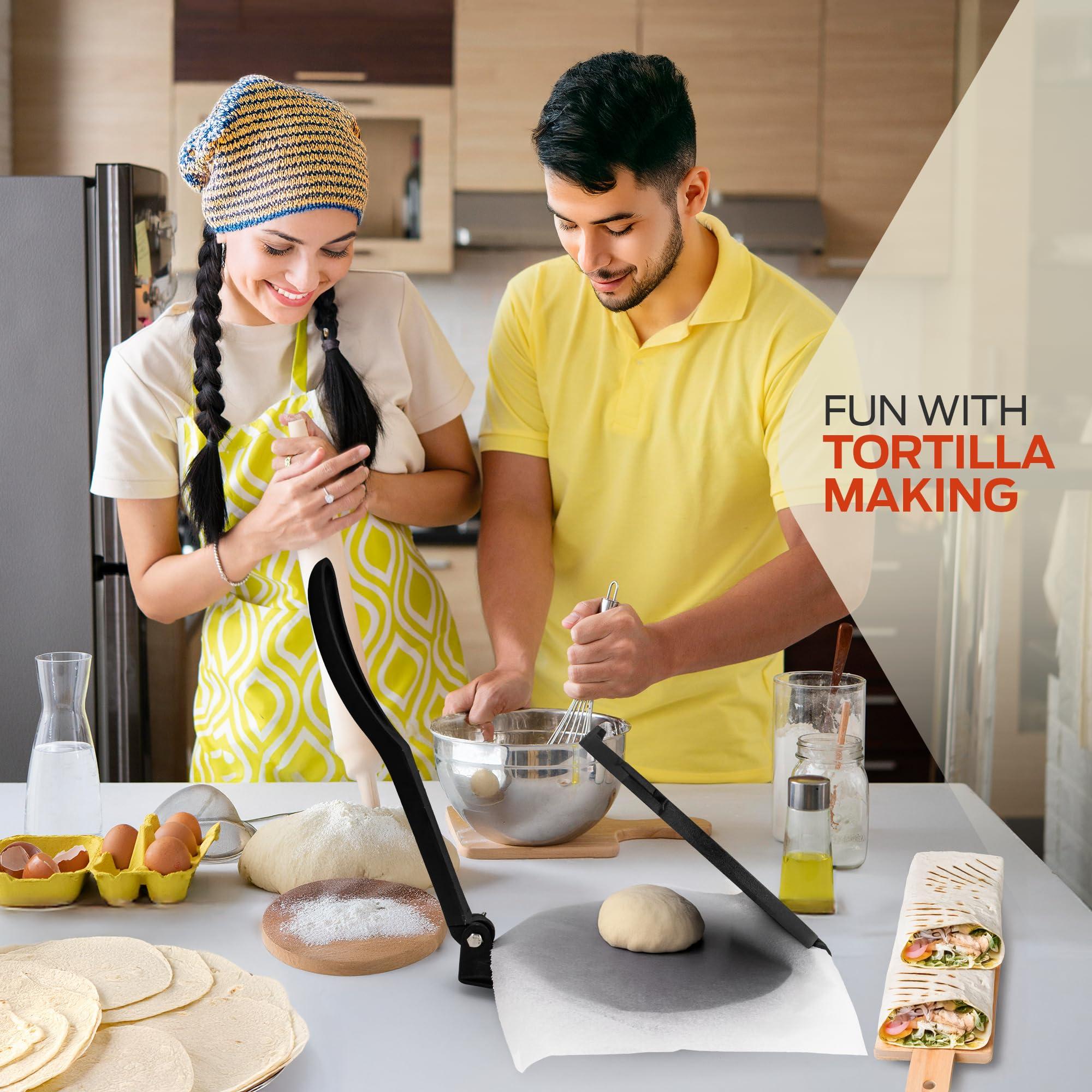 SIRCLES SIRCLES Tortilla Press 12 Inch Cast Iron - Extra Large, Heavy Duty 12 Inch Tortilla Press - Ebook Tortilla recipes - 5 Non-Slip Rubber Feet - Pre-Seasoned - Prensa Para Tortillas De 12 Pulgadas Grande