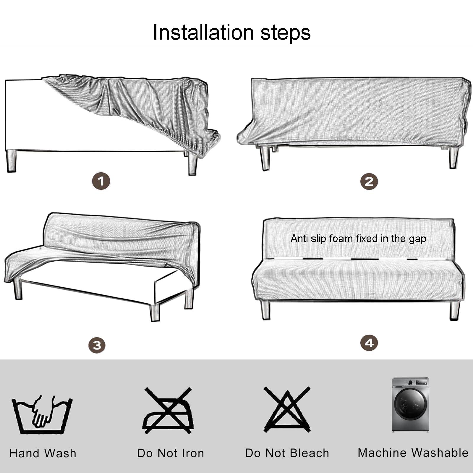 CACXKEP CACXKEP Jacquard Soft Futon Sofa Cover Full Size Futon Slipcovers Rv Couch Covers for Sofa Bed Washable Armless Sofa Bed Cover,Grey