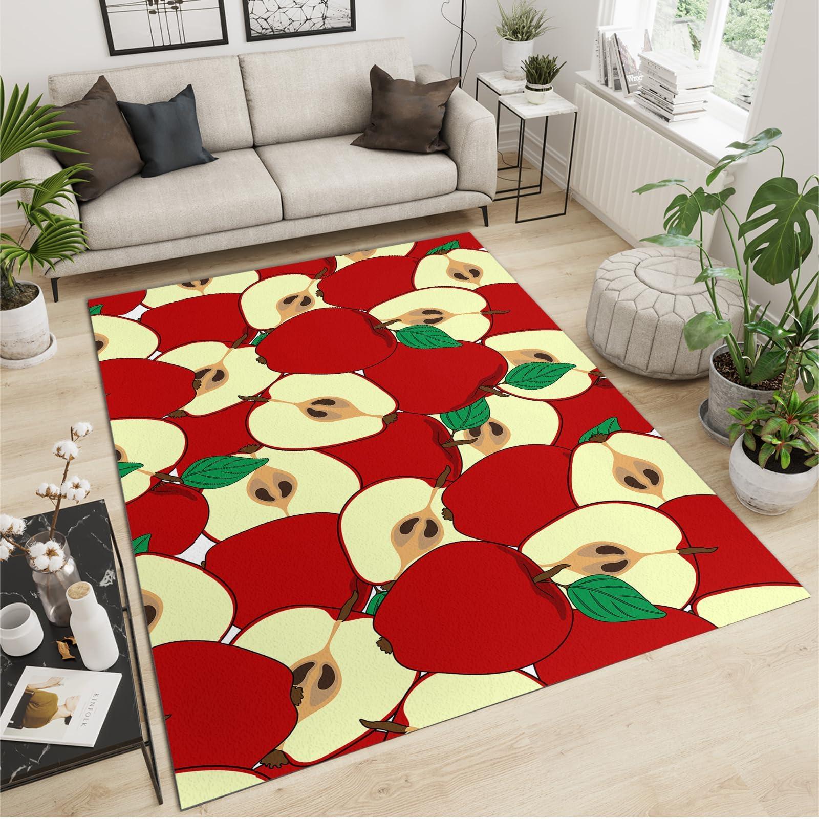 FXOURA Cartoon Fruit Apple Slice Area Rugs, Fresh Red Apples Indoor Carpet, Decorative Carpet Non-Slip Large Area Easy to Clean, Suitable for Kids Boys Girls Living Room Bedroom Game Room 3ftx5ft