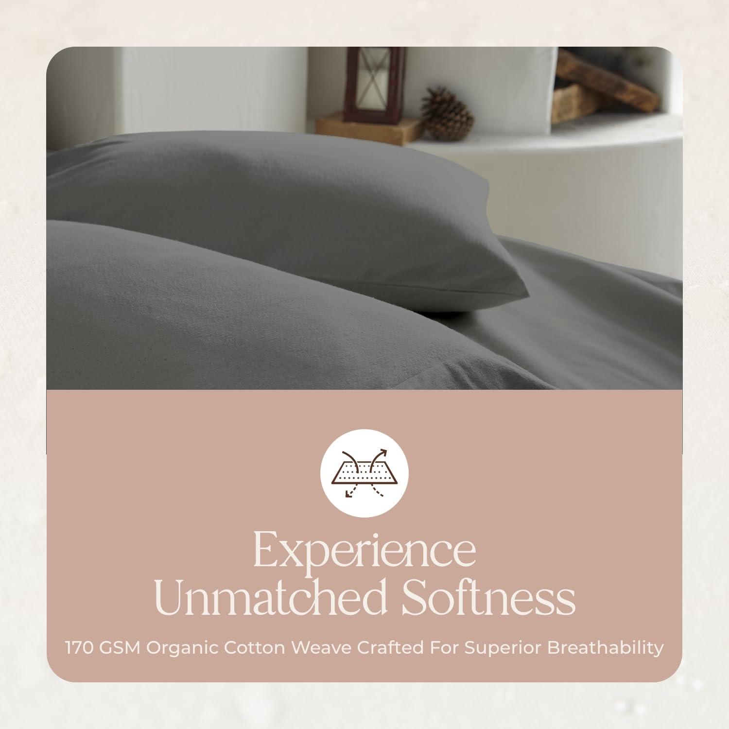 Whisper Organics 100% Organic Flannel Sheets King Size - GOTS Certified 100% Cotton Flannel Sheets Set with Comfortable Soft Brushed Finish & Deep Pocket - 1 Flat 1 Fitted & 2 Pillowcases (Dark Gray, King)