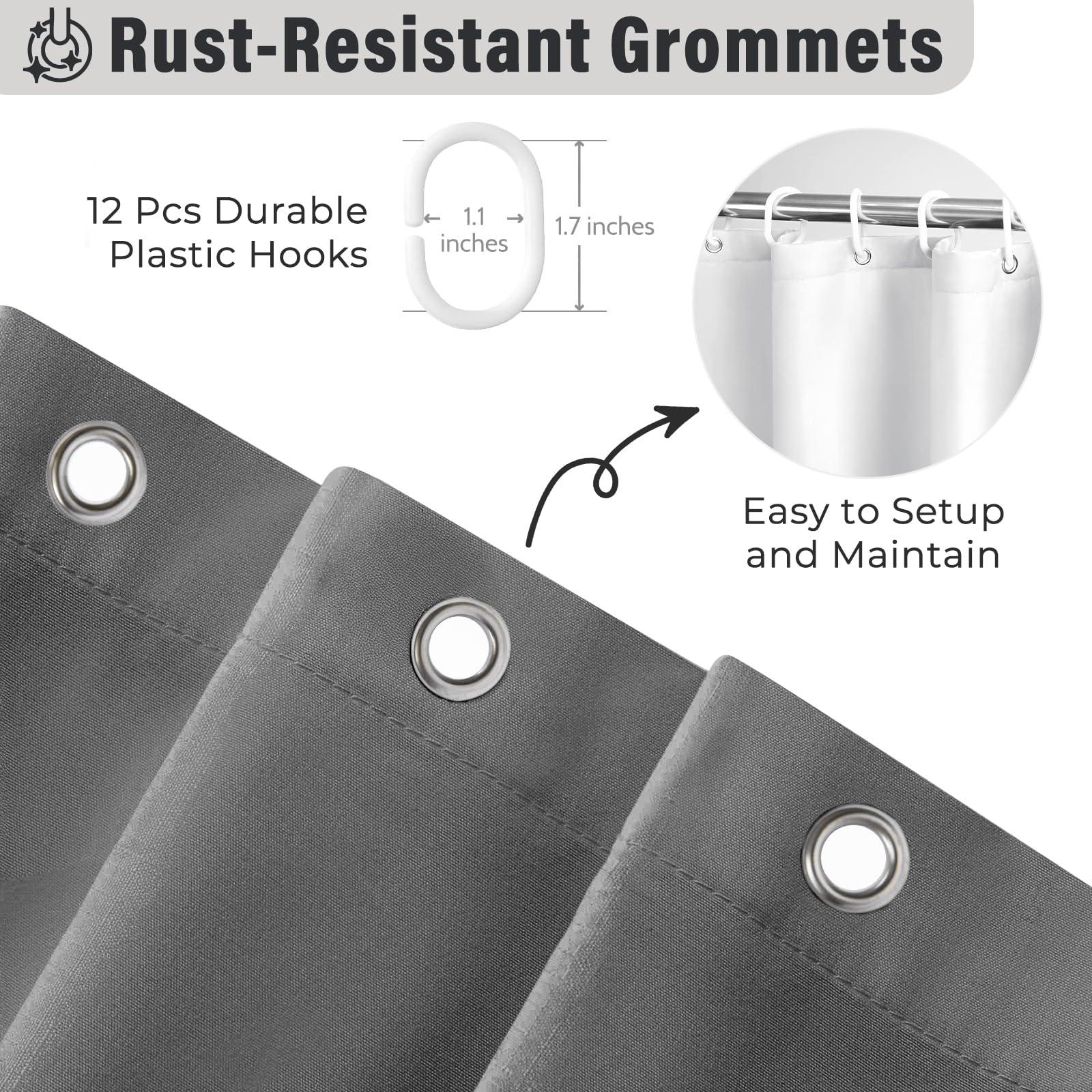 Seasonwood Grey Ruffle Button Shower Curtain Farmhouse Shower Curtain Set with 12 Hooks 72 X 72 inch Fabric Shower Curtains for Bathroom Bathtubs Decor Accessory Shabby Chic French Country Style