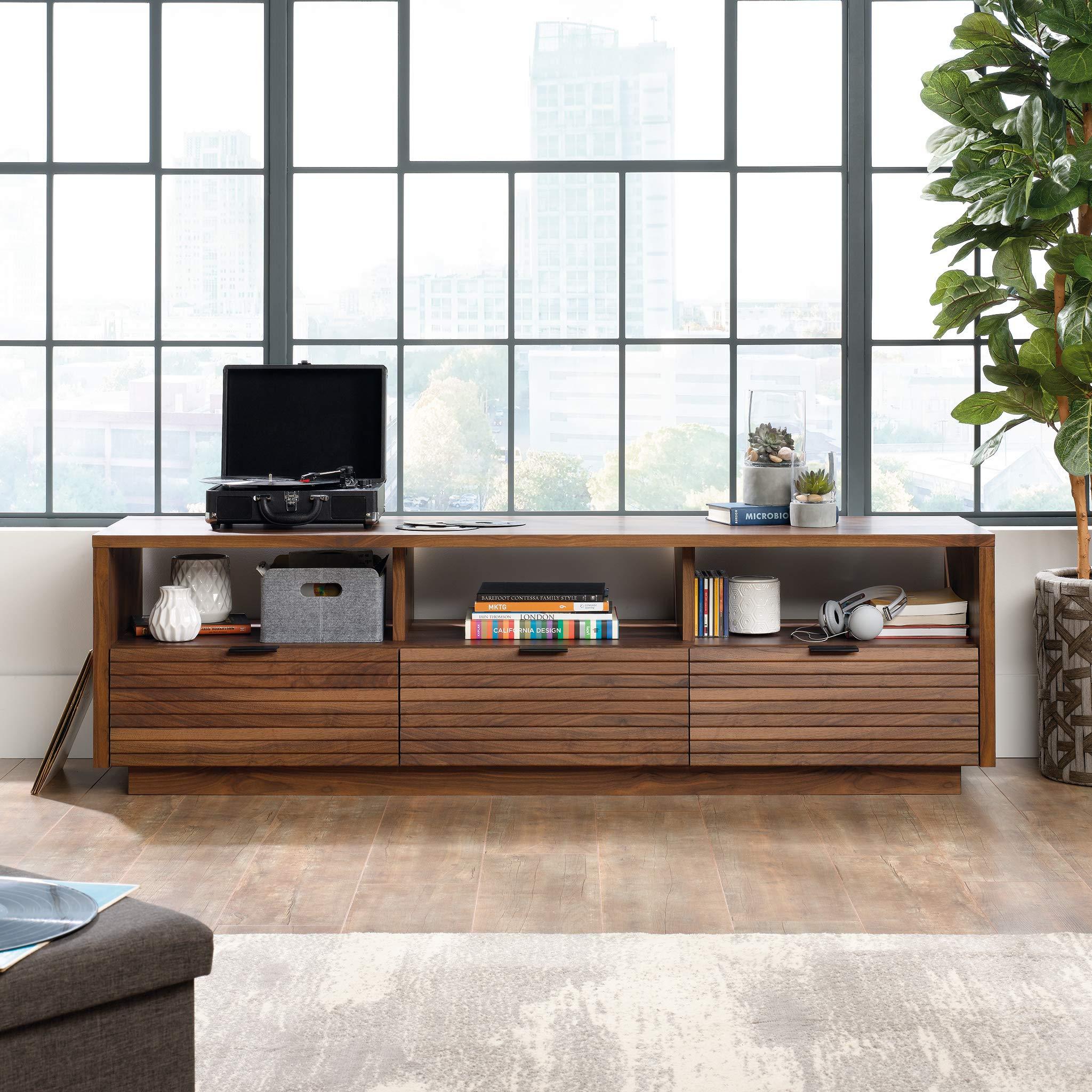 Sauder Sauder Harvey Park Modern Stand Media Console Credenza with Drawers and Storage Shelves, for TVs up to 70\", Grand Walnut
