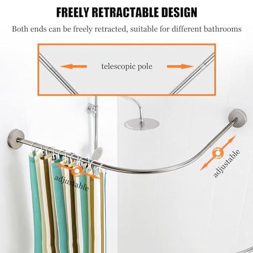 Meiiron Adjustable Curved Shower Curtain Rod Wall Mounted L-Shaped Bathroom Corner Curtain Hanger Pole Bath Bar Metal Shower Rail, No Drilling (Size : 70~95x70~95cm)