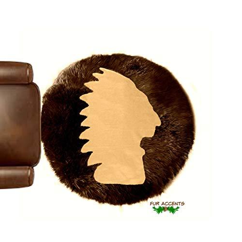 Fur Accents Indian Head Faux Fur Shag Area Rug Sheepskin Bear Skin Rug Fur Accents Art Rug Carpet (8' Round, Brown on Tan)