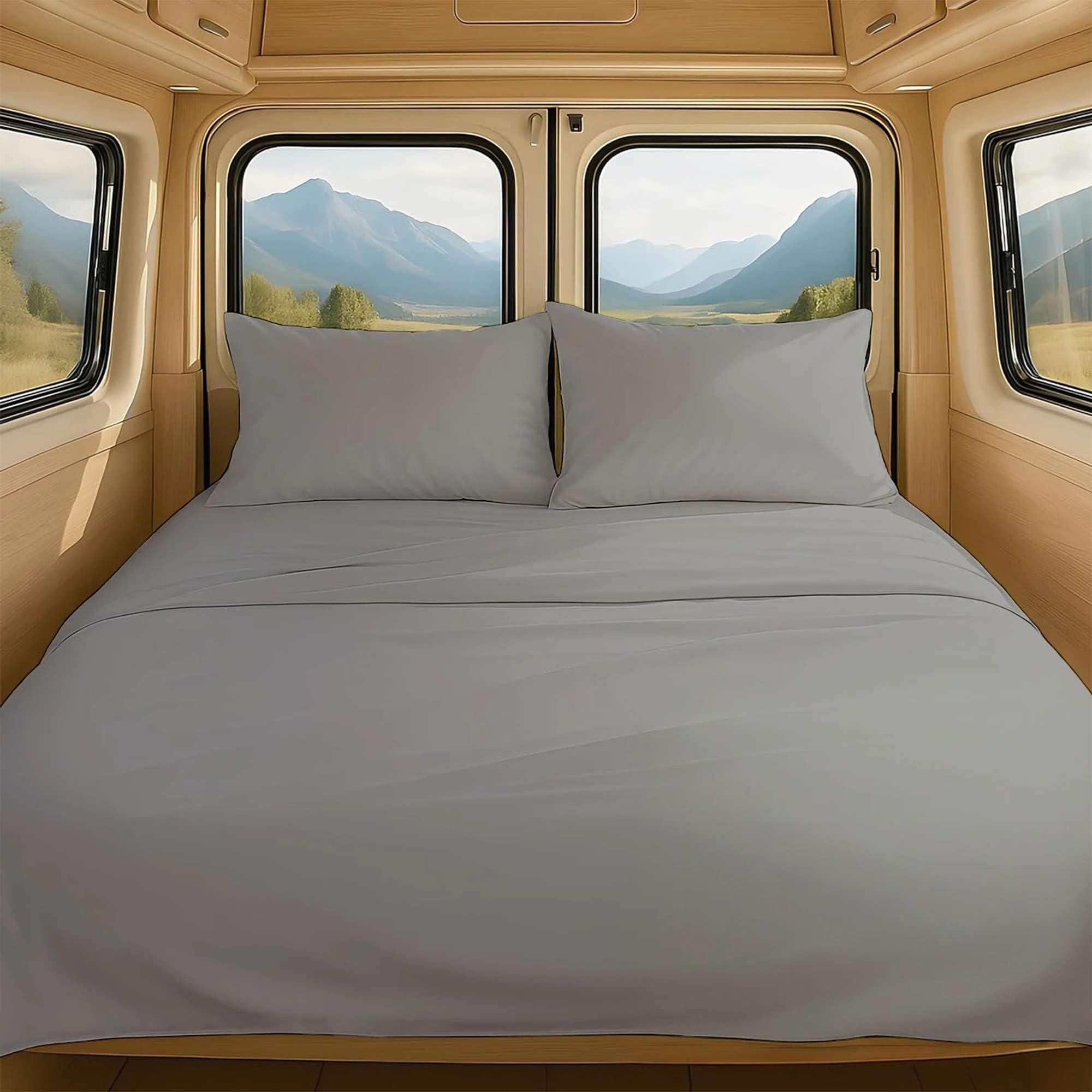 NON Sticky cotton Short Queen Sheets for Rv Camper 100% Cotton Rv Sheets Short Queen Sheets Camper Sheets Rv Queen Sheets Short Queen Sheet Set for Rv Camper Short Queen Sheets for Rv Mattress Light Grey Solid