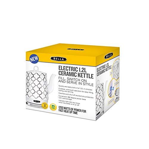 BELLA BELLA Electric Kettle & Tea Pot - Ceramic Water Heater with Detachable Swivel Base, Auto Shut Off & Boil Dry Protection, 1.2 Liter, Silver Tile Pattern