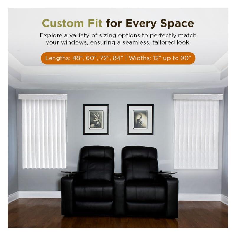 BlindDen BlindDen - Vinyl Vertical Window Blinds for Home - Vertical Blinds for Sliding Glass Doors - White (70" W x 60" H)