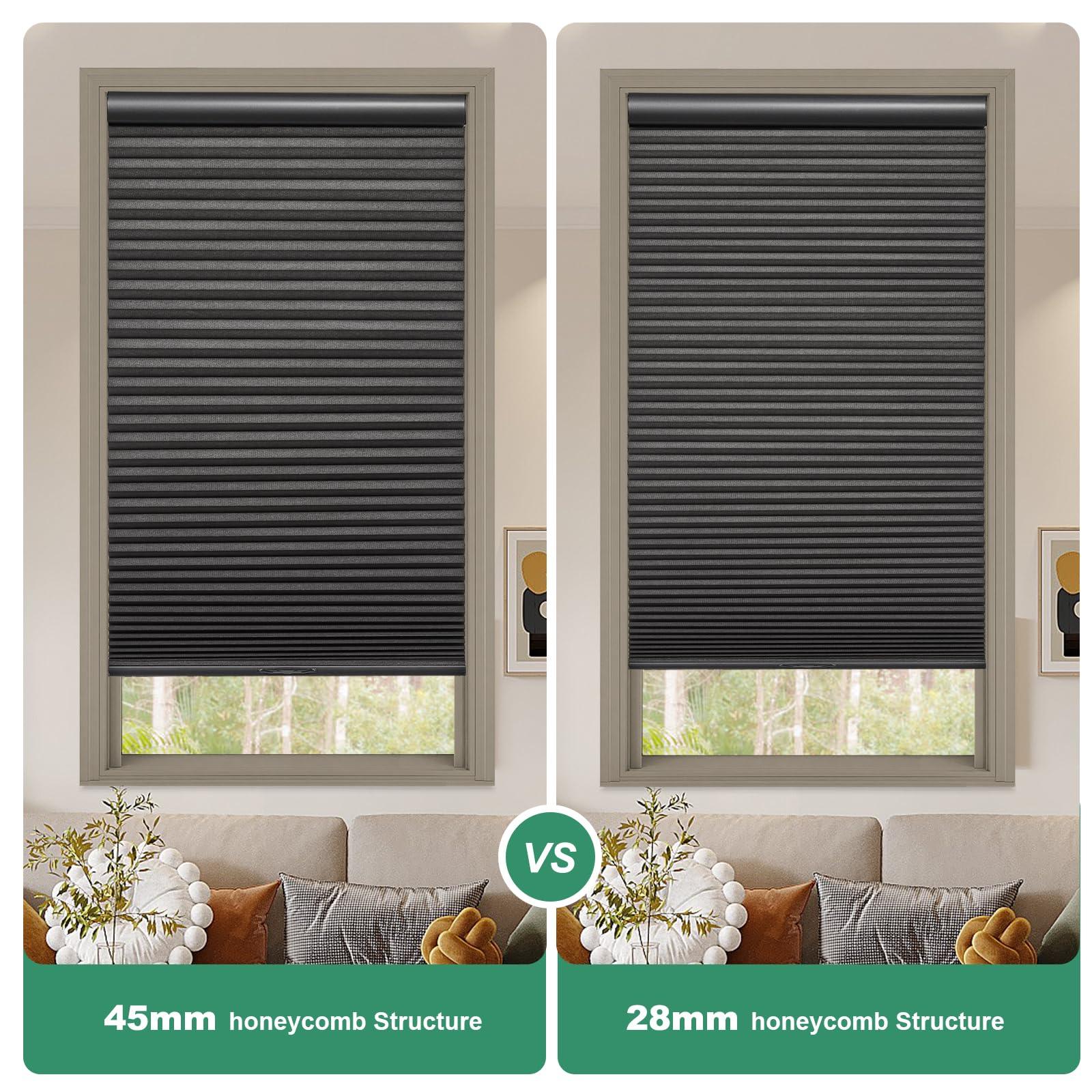 Tonature Toanture Custom Cordless Cellular Blinds, Easy to Install Blackout Honeycomb Window Blinds for Shades, Thermal Insulated 1.8" Single Cell Honeycomb Blinds for Bedroom, Office(Black,84" W x 60" H)