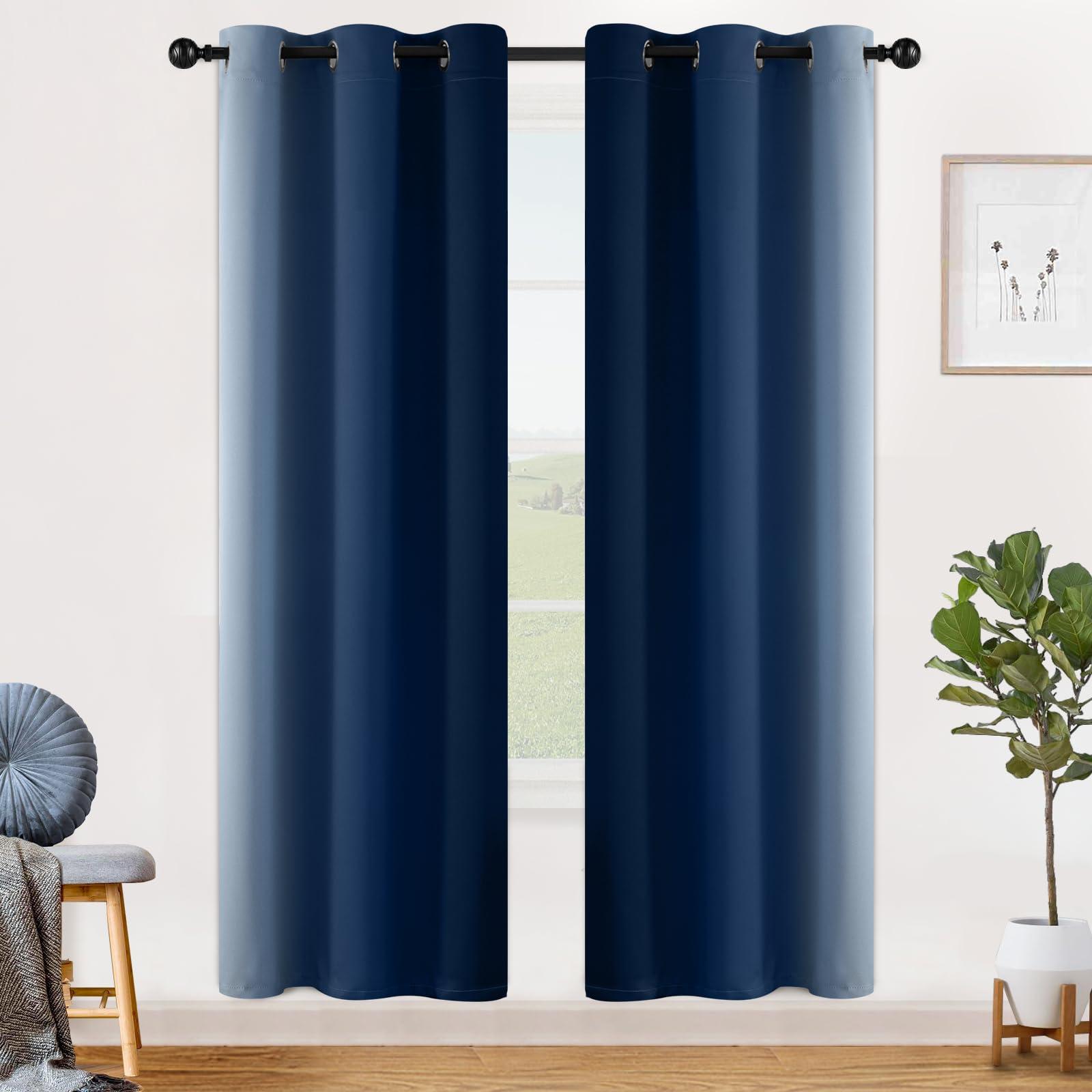 SimpleHome SimpleHome Ombre Room Darkening Curtains for Living Room, Light Blocking Dark Blue to Greyish White Thermal Insulated Grommet Window Curtains/Drapes for Bedroom, 2 Panels, 42x72 inches Length