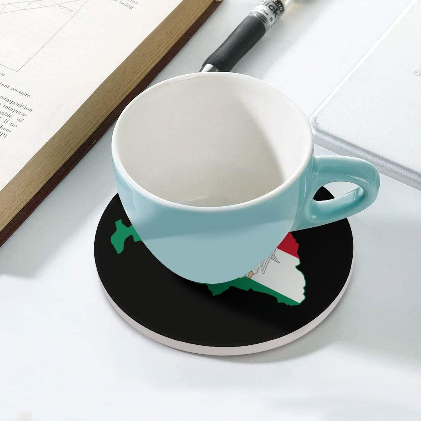 Zenladen Hungary Hungarian Flag Map Ceramic Coasters Absorbent Wooden Coaster Round Cup Holders 6PCS