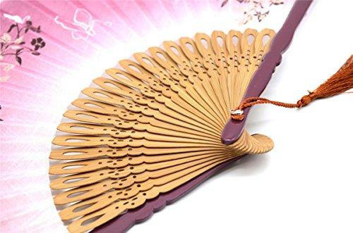 OMyTea OMyTea® 8.27"(21cm) Women Hand Held Silk Folding Fans with Bamboo Frame - with a Fabric Sleeve for Protection for Gifts - Chinese/Japanese Style Butterflies and Morning Glory Flowers Pattern (Red)