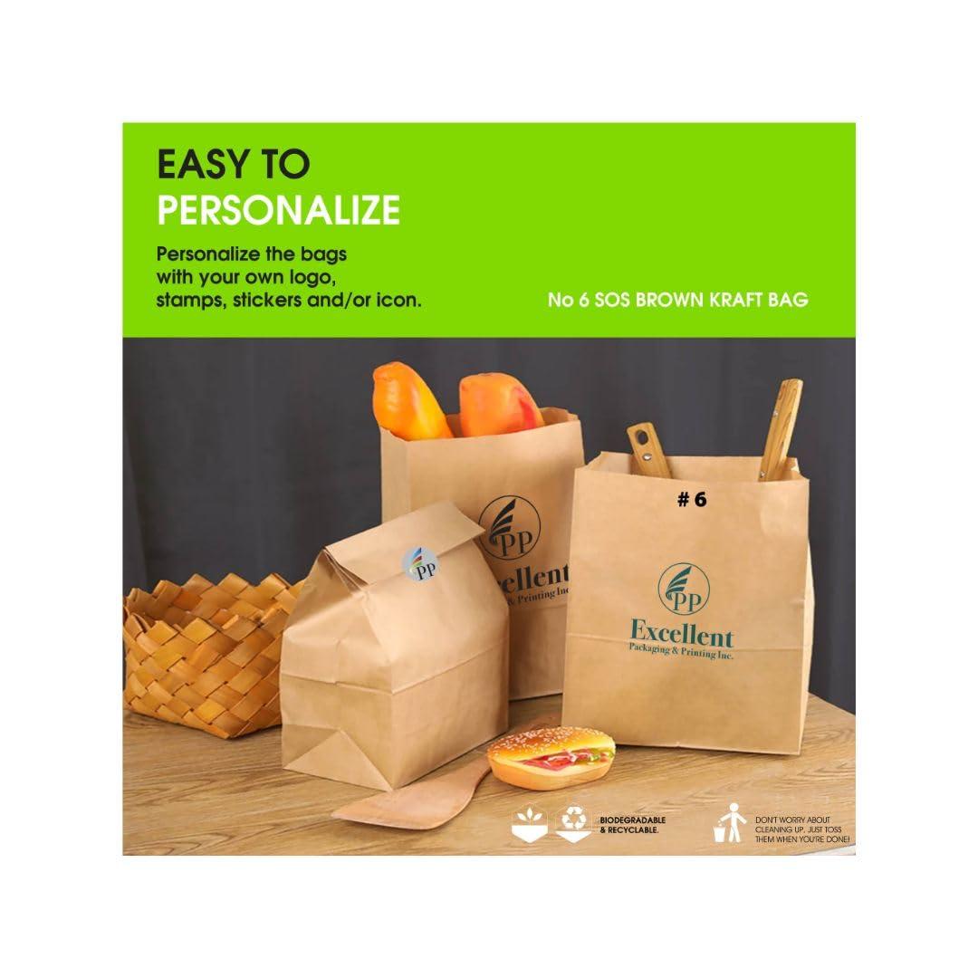 Excellent Packaging & Printing Inc Excellent 200 Pack Brown Paper Bags, 8Lbs Capacity Medium Kraft Paper Lunch Bags, Paper Grocery Bags Bulk, Storage Bags for Party Favor, Snacks, Crafts, Lunch (5.9\"x3.5\"x11\")