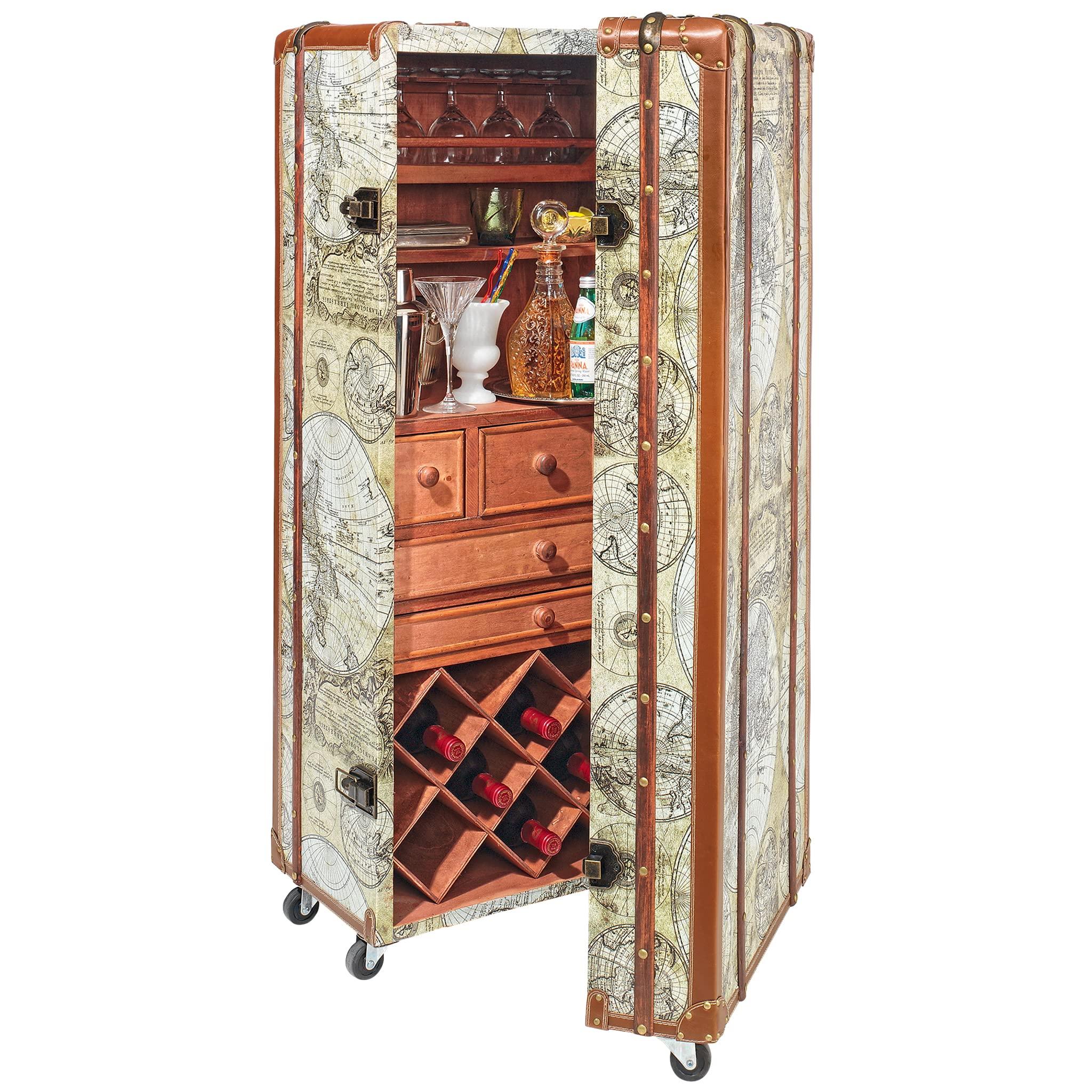 Design Toscano Design Toscano Italian-Style World Map Cocktail Bar Steamer Trunk, 49.5 Inch, full color