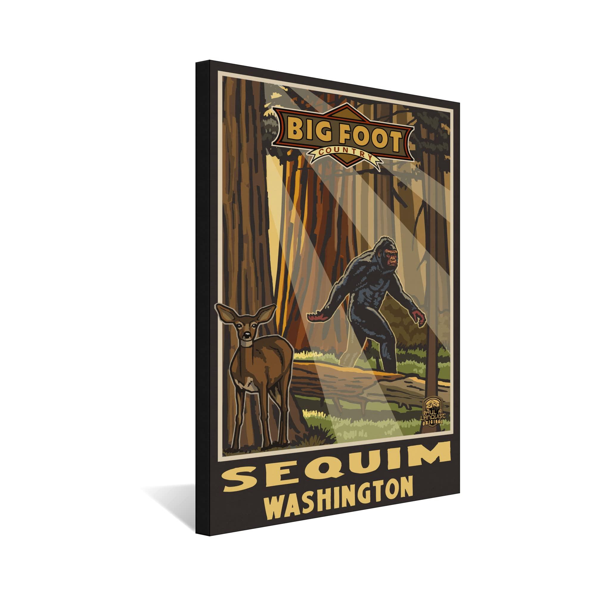 Northwest Art Mall Sequim Washington Bigfoot & Deer Giclee Archival Canvas Print Wall Art Dcor for Home & Office from Illustration by Artist Paul A. Lanquist 30\" x 45\"