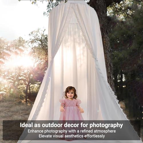 OldPAPA OldPAPA Kids Bed Canopy with Pom Pom Hanging Mosquito Net for Baby Crib Nook Castle Game Tent Nursery Play Room DecorWhite