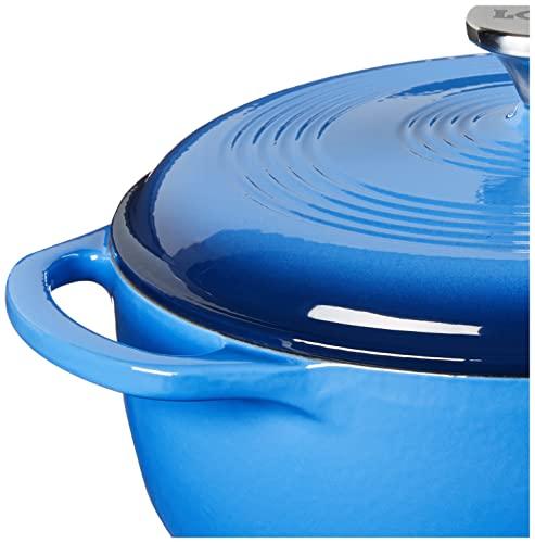 Lodge Lodge 4.5 Quart Enameled Cast Iron Dutch Oven with Lid Dual Handles Oven Safe up to 500 F or on Stovetop - Use to Marinate, Cook, Bake, Refrigerate and Serve Caribbean Blue