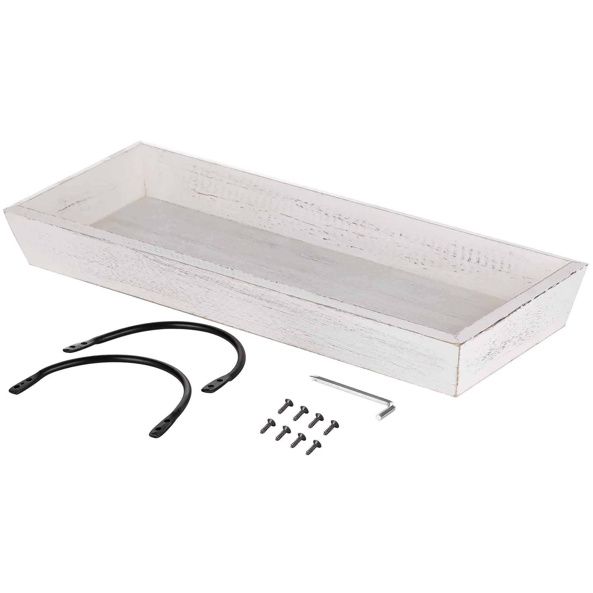 Hanobe Long Narrow Wood Candle Tray: Hanobe Rustic Wooden Candle Holders Rectangular Table Centerpieces for Dining Room Farmhouse Pillar Stand with Handle Rectangle Table Decor, Whitewashed