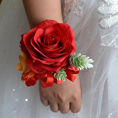 Abbie Home Abbie Home Red Rose Wrist Corsage for Prom Wedding Party Phalaenopsis Flower Wristbands Hand Flower