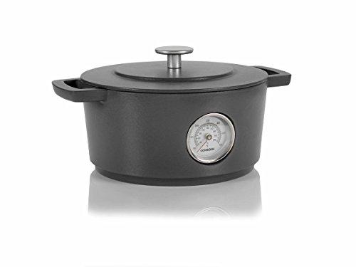 Cuisipro Combekk RAILWAY Recycled Enameled Cast Iron 4.25 Quart Dutch Oven w/ Thermometer, Concrete, 9.5\"