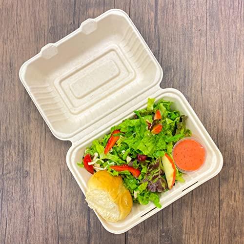 Earth's Natural Alternative 100% Compostable Disposable Food Containers with Lids [9”X6” 500 Pack] Eco-Friendly Take-Out TO-GO Containers, Heavy-Duty, Biodegradable, Unbleached by Earth's Natural Alternative
