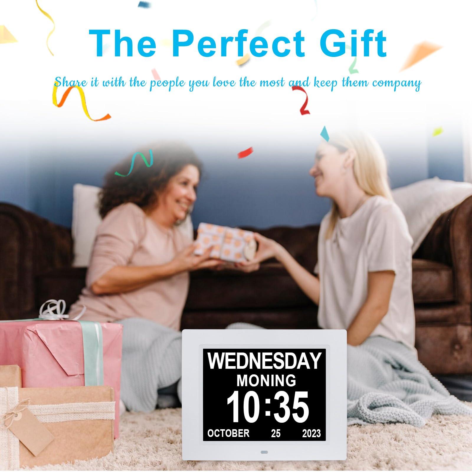 ybest ybest 8 Inch Extra Large Calendar Day Date Time Clock with Non-Abbreviated Day Month Dementia Clocks Perfect for Senior Elderly Impaired Vision Memory Loss