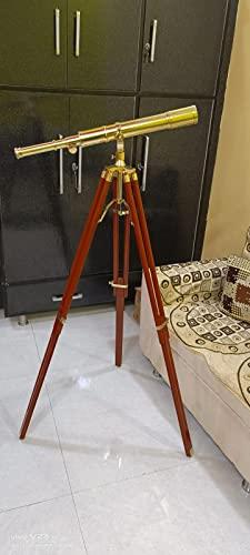 Generic Maritime Brass Antique Designer Telescope Brown Tripod Solid Wood Retro Brass Telescope New Handmade - Antique Collectibles