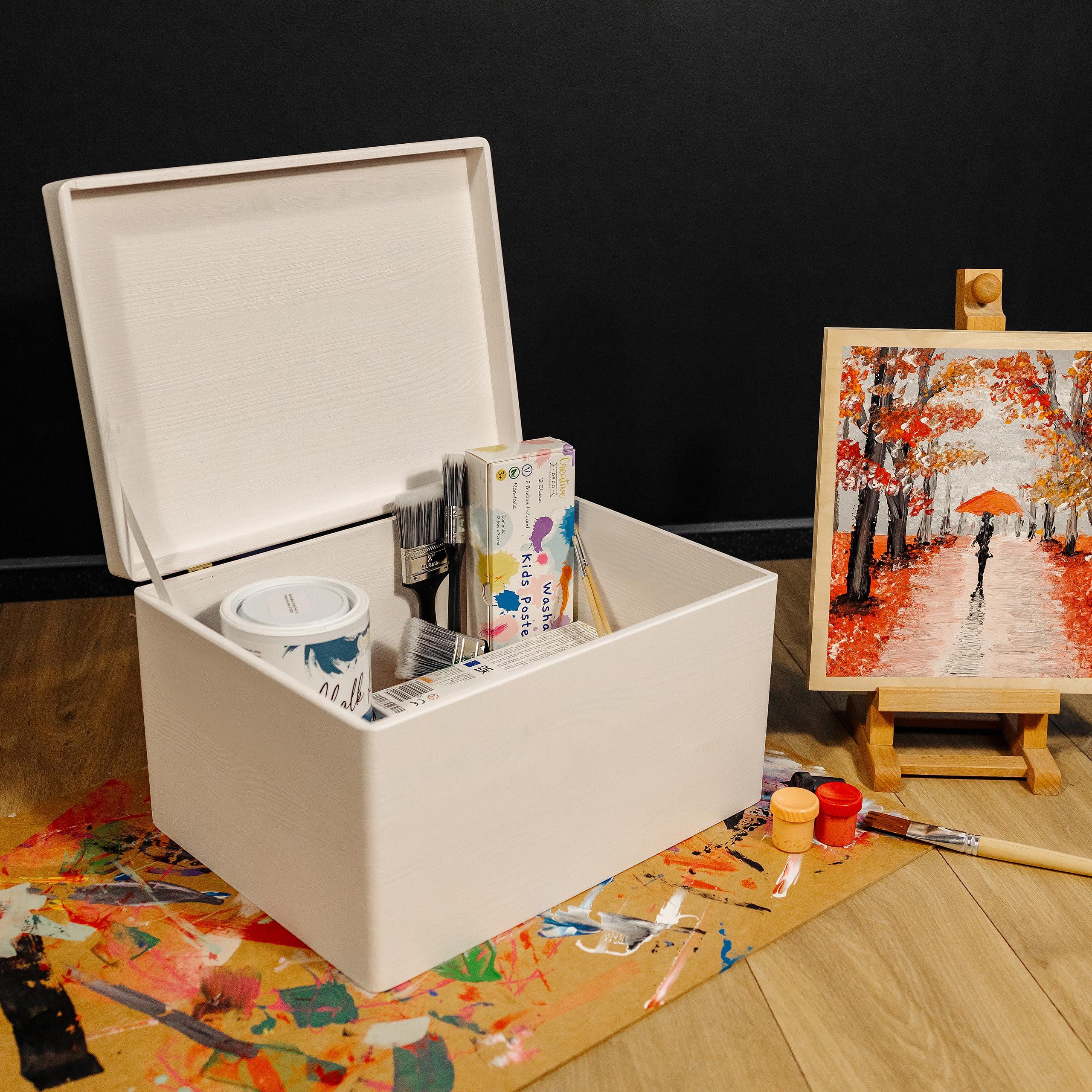 Creative Deco Creative Deco Large White Wooden Box Storage with Hinged Lid | 15.8 x 11.8 x 9.44 inches (+-0.5) | Gift Box for Tool Dog Toy Shoes Clothes Kitchen Storage Document | Wood Keepsake Chest