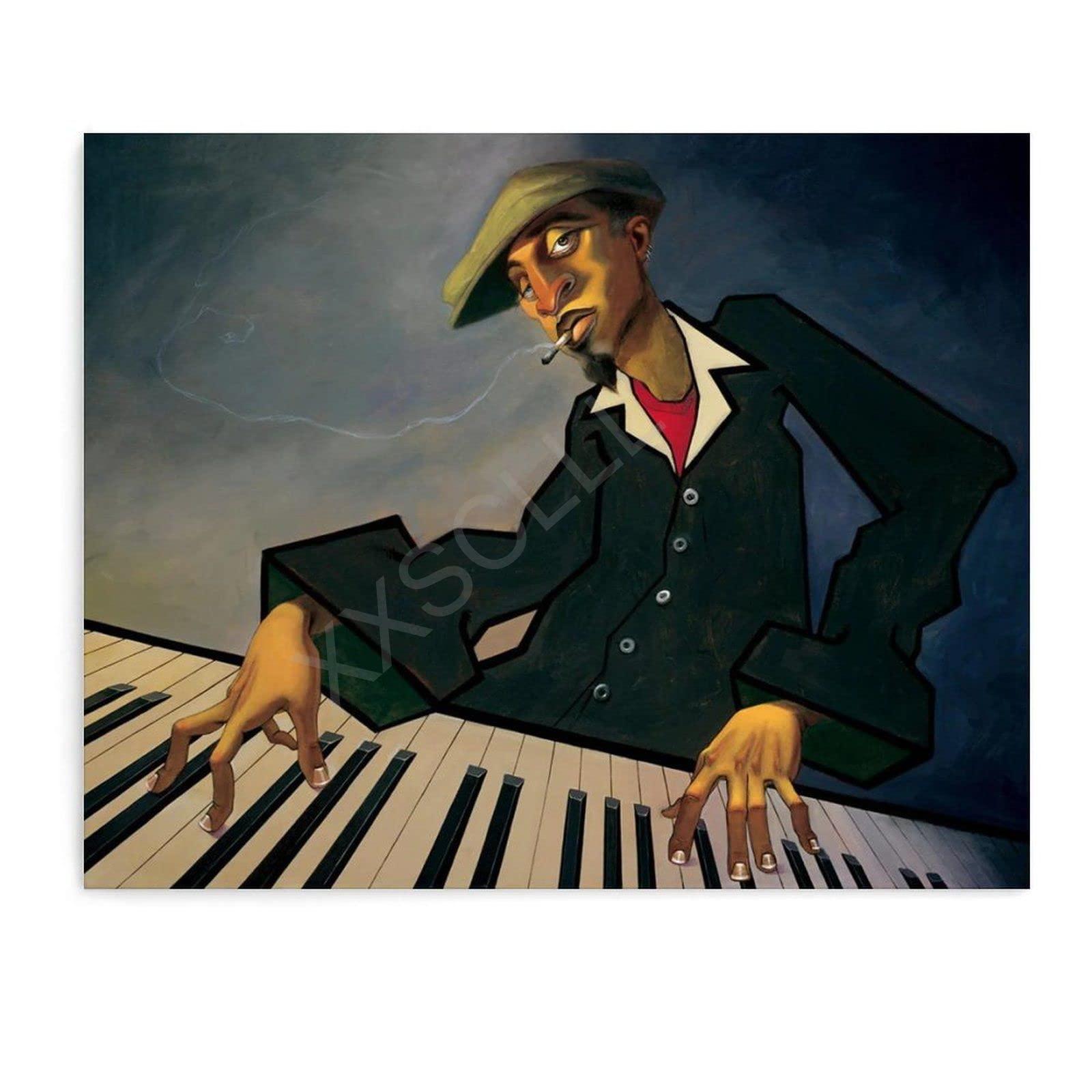 UMATR UMATR Artist Justin Bua Piano Man II Aesthetic Art Poster Canvas Painting Wall Art Poster for Bedroom Living Room Decor 10x8inch(25x20cm) Unframe-Style