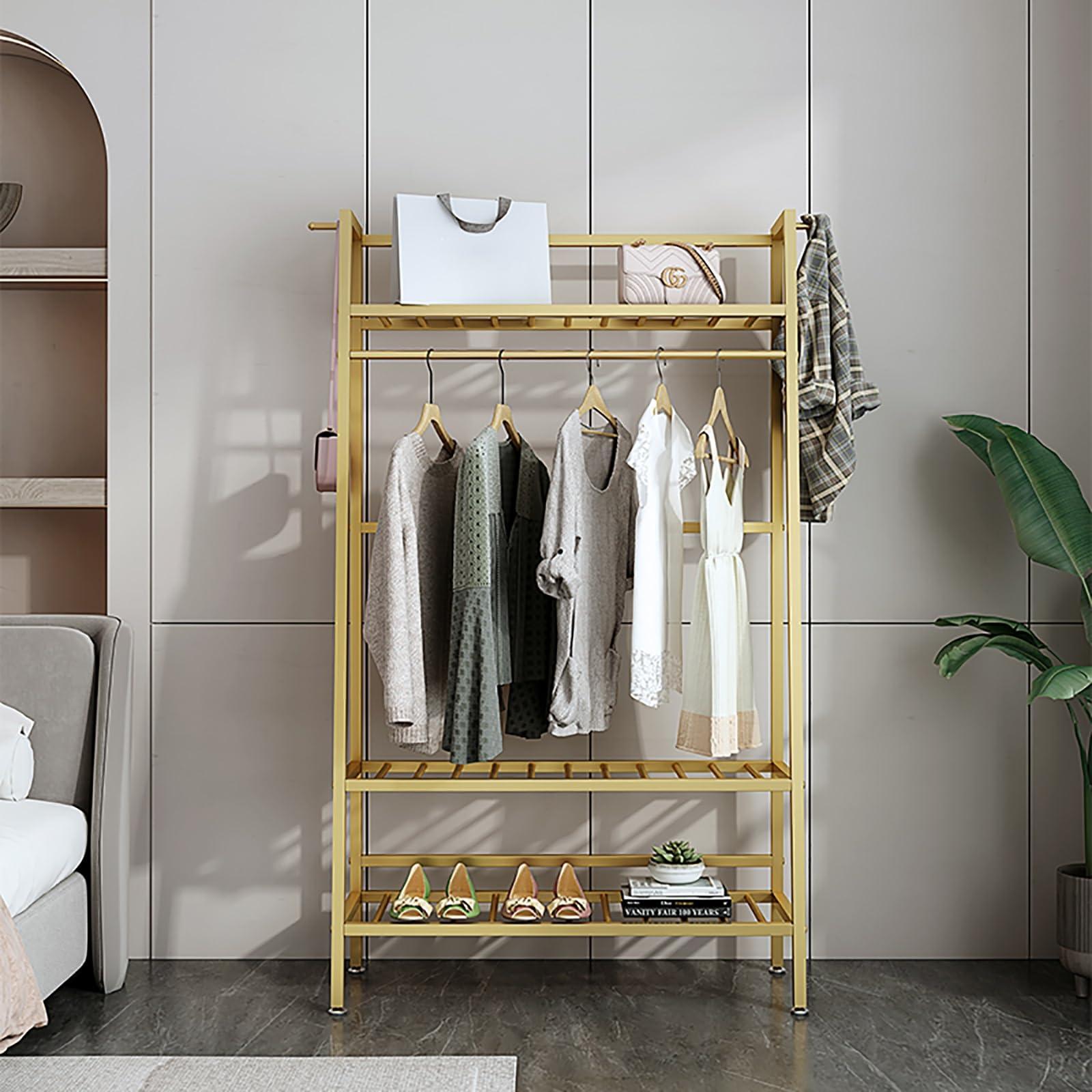 HomeLoft Basics Heavy Duty Clothes Rails for Bedroom, Costoffs Freestanding Coat Rack for Small Spaces, Coat Stand for Bedroom(Gold-Third Floor,150 * 38 * 170cm)