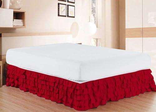 HOME BEDDING COLLECTION 5 Layer Red Multi Ruffle Bed Skirt Dust Ruffles with Wrap Around Bed Skirt 21 Inch Tailored Drop Olympic Queen 600 Threat Count Skin Friendly, Fade Resistant