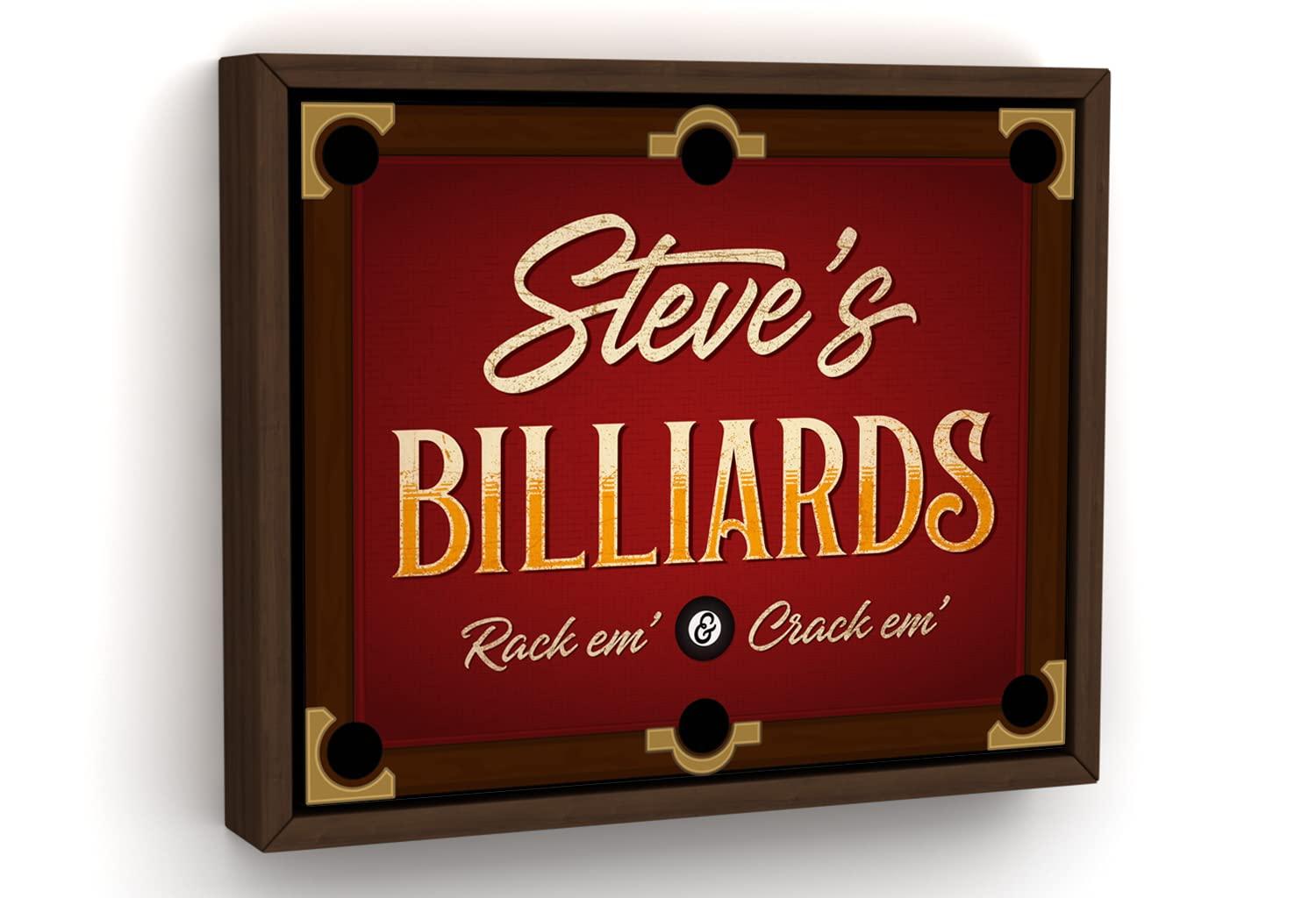 Pretty Perfect Studio Custom Pool Table Art Personalized Billiard Print Canvas Wall Art Walnut Framed 16"x20"