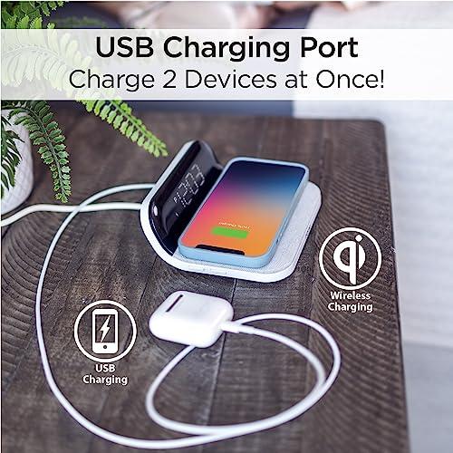 iHome iHome iW18 Digital Alarm Clock, Dual Alarm Clock with USB Charger & QI Charging, Alarm Clocks for Bedrooms, Adjustable Brightness Dimmer (White)