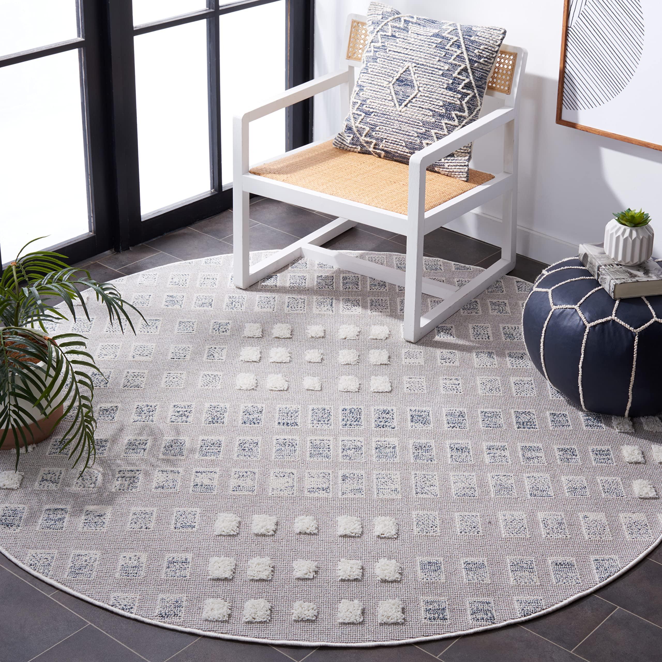 Safavieh SAFAVIEH Trends Collection Area Rug - 6'7" Round, Grey & Ivory, Modern Textured Design, Non-Shedding & Easy Care, Ideal for High Traffic Areas in Living Room, Bedroom (TRD122F)