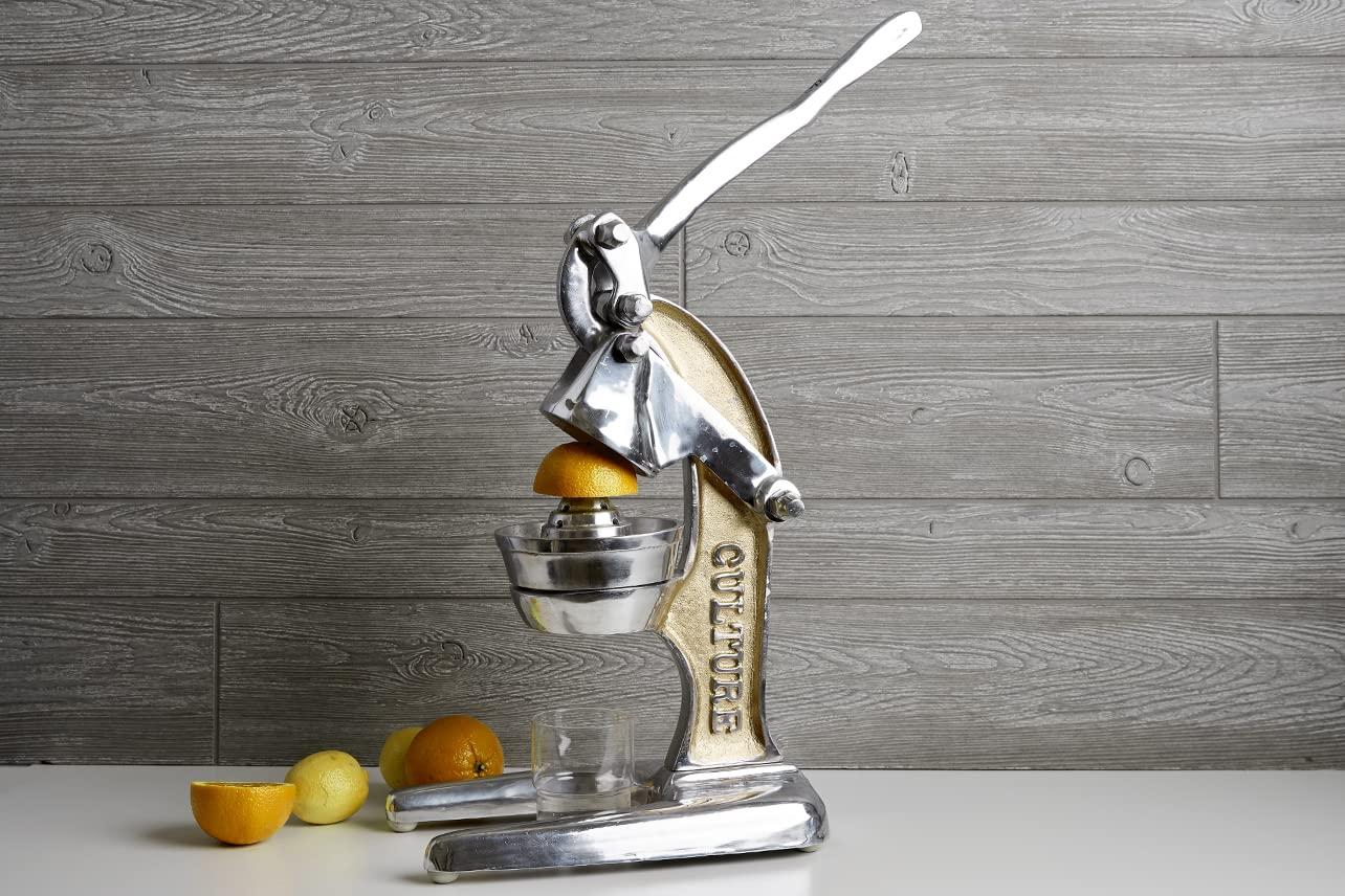 Verve CULTURE Artisan Cast Aluminum Professional Grade Manual Hand Press Juicer Perfect for Orange, Grapefruit, and Large Citrus Fruits Morning Drinks, Cocktails, or Cooking by Verve CULTURE - Gold - Large 14x9x17