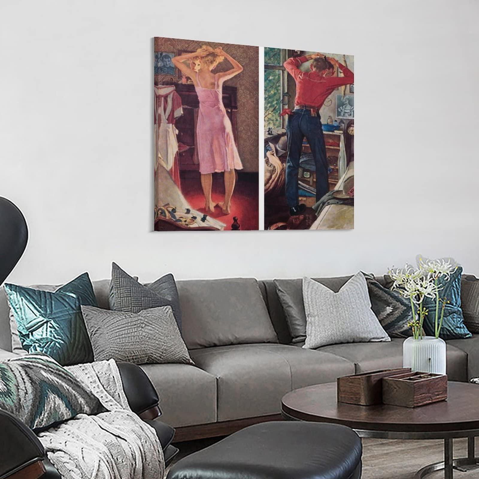 NIZHNAO 35+ Norman Rockwell Canvas Illustration Before The Date, 1949 by Norman Rockwell Retro Canvas Art Poster and Wall Art Picture Print Modern Family Bedroom Decor Posters 28x28inch(70x70cm)