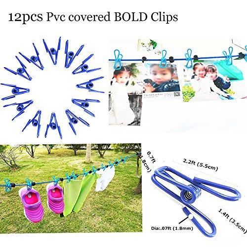 Starly Life Adjustable Elastic Clothesline with Clips and Positioning Balls Portable Retractable Windproof Laundry Hanging Rope Anti-Skid Washing Line with Drawstring Bag (Dark Blue)