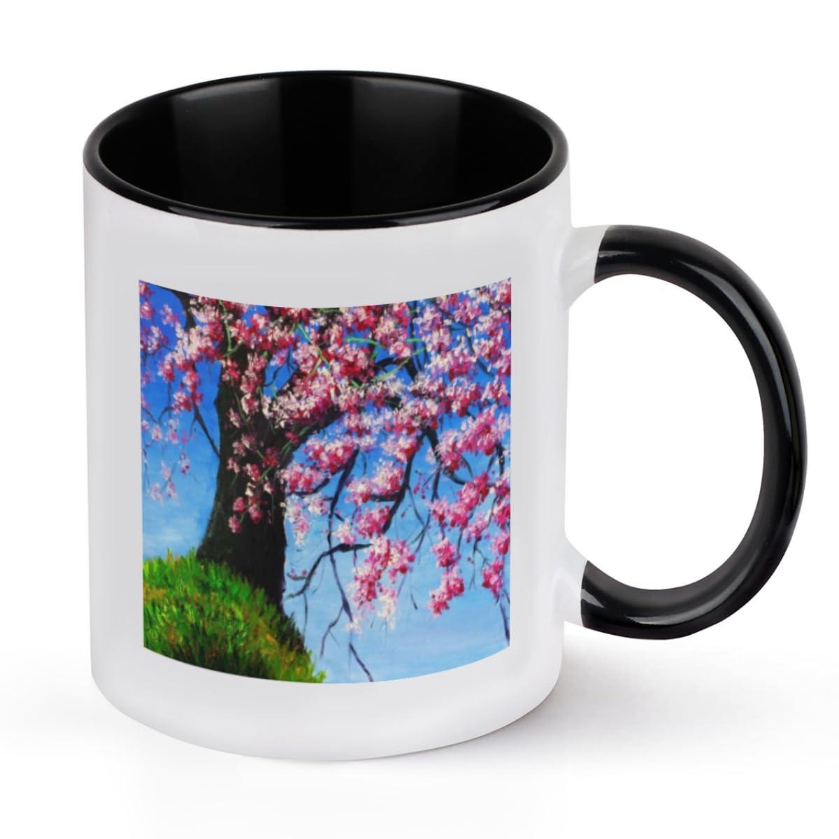bisibuy Cherry Mugs Unique Ceramic Coffee Mug Blue Sky Tea Cups Big Coffe Mug Women Men Novelty Coffee Mugs for Home and Office