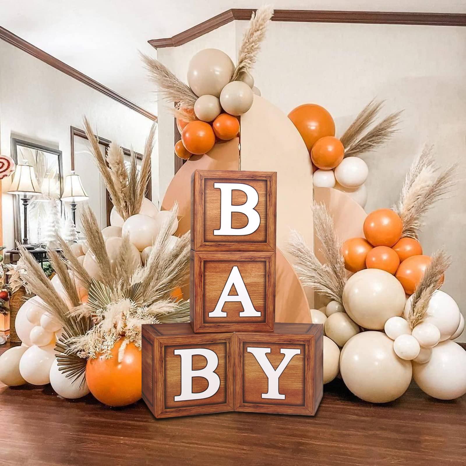 DataMoon DataMoon Teddy Bear Baby Shower Party Decorations - Wood Grain Boxes with Baby Letters, 90PCS Nude and Brown Balloons, Boho Backdrop We Can Bearly Wait for Baby Shower, Gender Reveal,Birthday Party