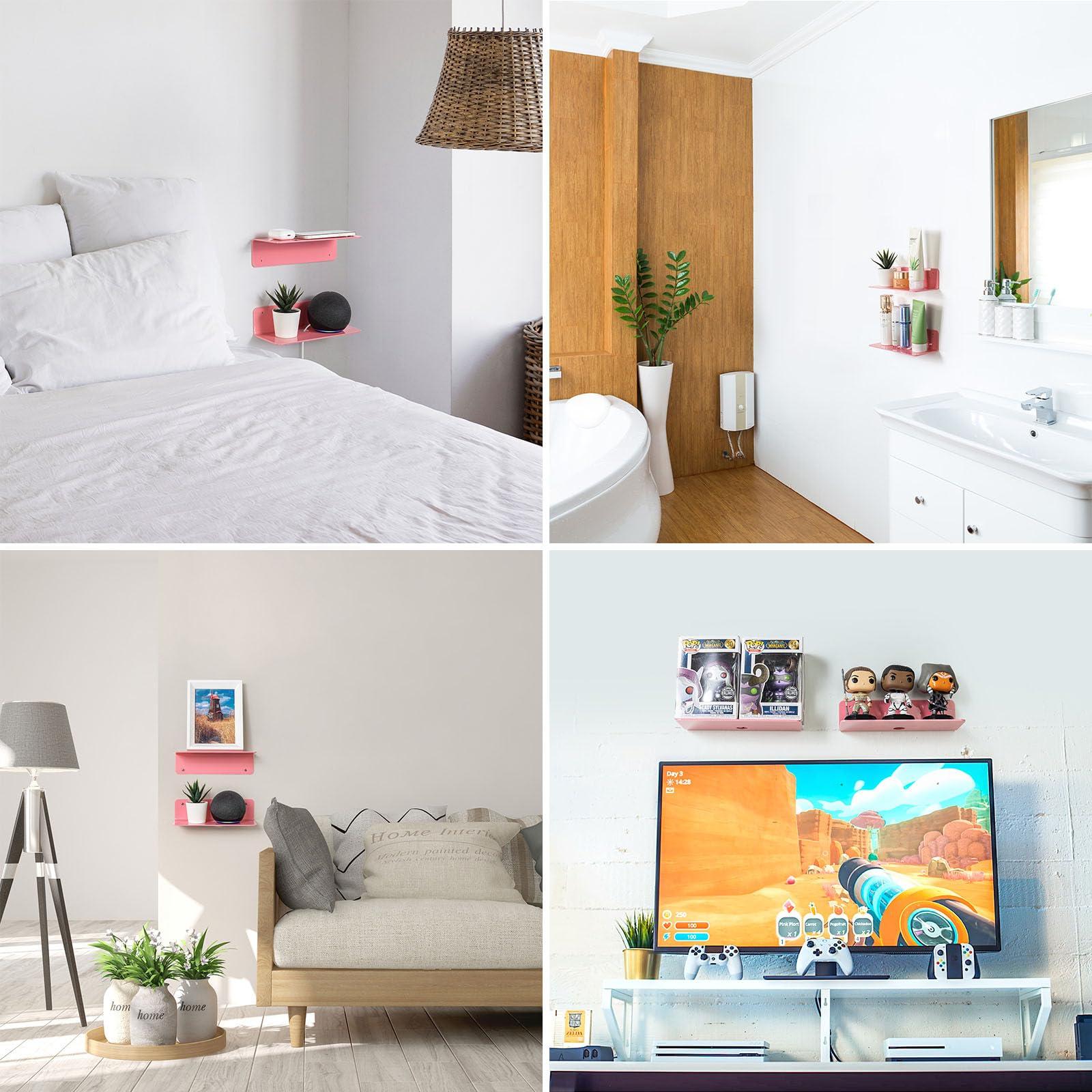 OAPRIRE OAPRIRE Pink Acrylic Floating Shelves Set of 2 - Easily Expand Wall Space - Small Wall Shelf with Strong Adhesive for Bedroom, Kids' Room, Bathroom, etc