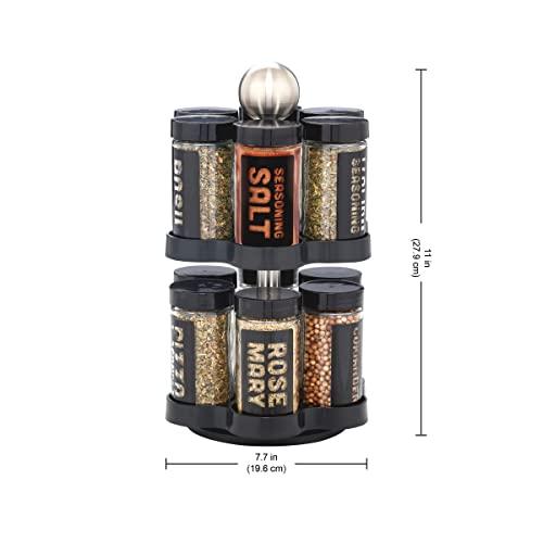 Kamenstein Kamenstein 12 Jar Madison Revolving Countertop Spice Rack with Spices Included, FREE Spice Refills for 5 years, Black Rack with Black Caps