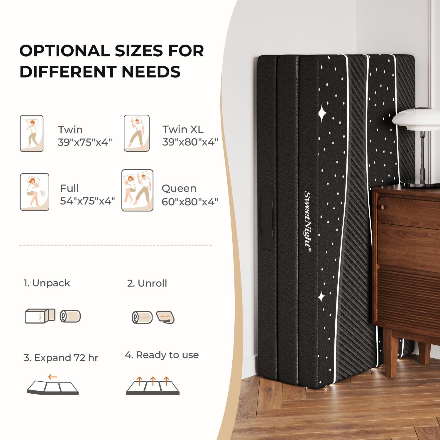 Sweetnight Sweetnight Folding Mattress - 4-inch Queen Tri-Fold Mattress with Breathable & Washable Cover | Foldable Mattress Guest Bed for Camping/Travel | Starry Sky Design