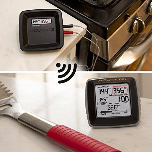AcuRite AcuRite 01185M Digital Meat Thermometer with Wireless Display and Time Left to Cook Gray, 3.31-inch Height x 3.43-inch Width x 2.52-inch Depth