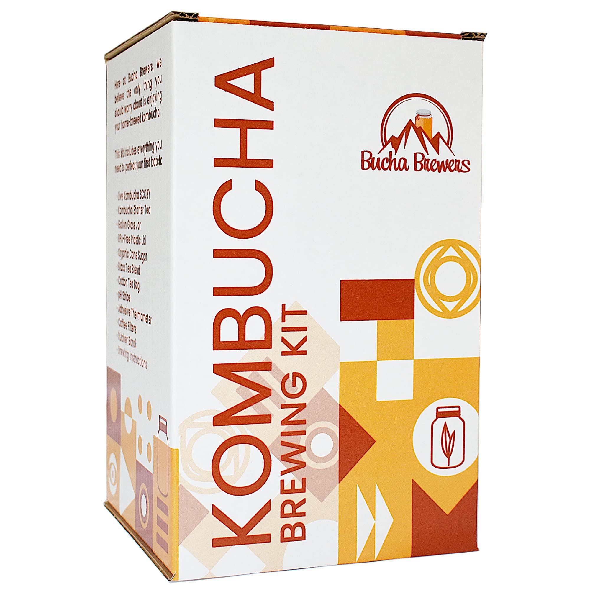 Bucha Brewers Bucha Brewers Deluxe Kombucha Starter Kit with Kombucha SCOBY & Starter Tea, Full Kombucha Kit with Bottles Swing Top Glass Bottles Kombucha Brewing Kit + 6 Bottles to Flavor Kombucha (Amber Bottles)