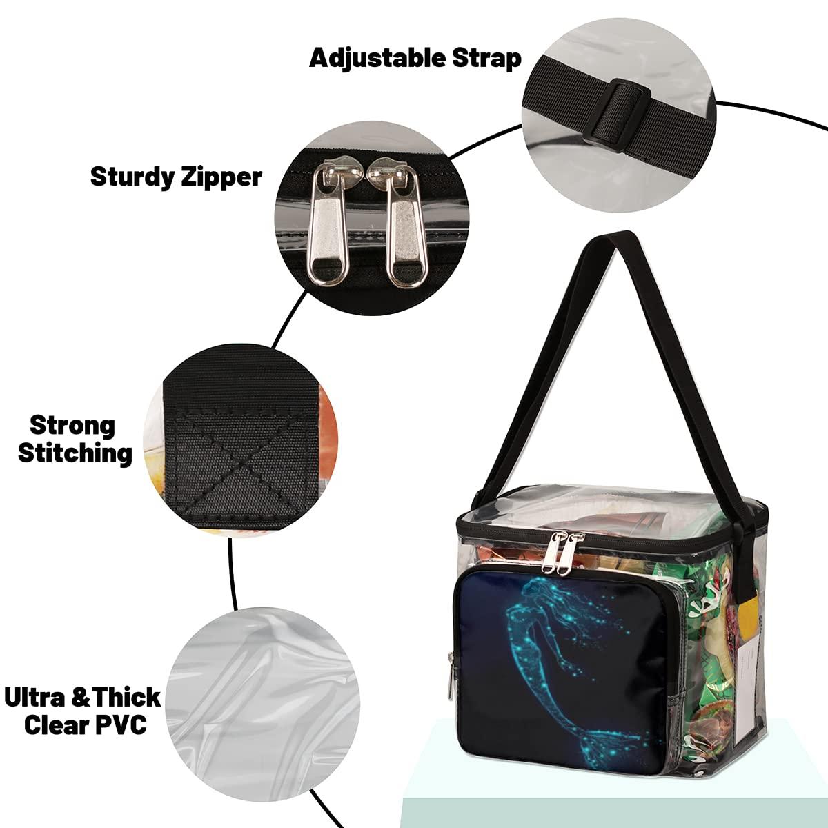 bisibuy bisibuy Mermaid Pattern Clear Lunch Bag Stadium Approved PVC Plastic See Through Lunch box with Adjustable Strap for Sports Events Concerts Office