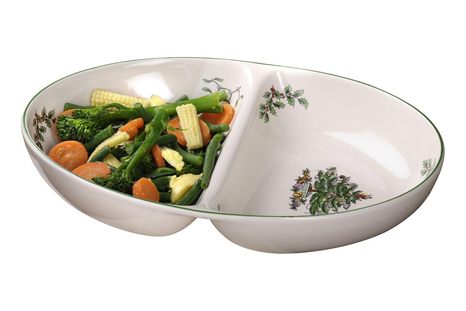 Spode Spode Christmas Tree Divided Dish - 11.5\" Festive Serving Tray for Holiday Parties, Seasonal Events - Fine Earthenware, Decorative Christmas Dinnerware, Microwave & Dishwasher Safe